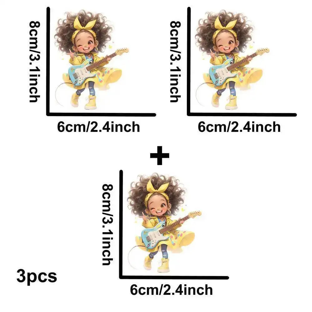 Yellow Guitar Music Girl Heat Transfer Patches For Clothing DIY A-Level Washable T-shirts Iron-on Thermal Stickers