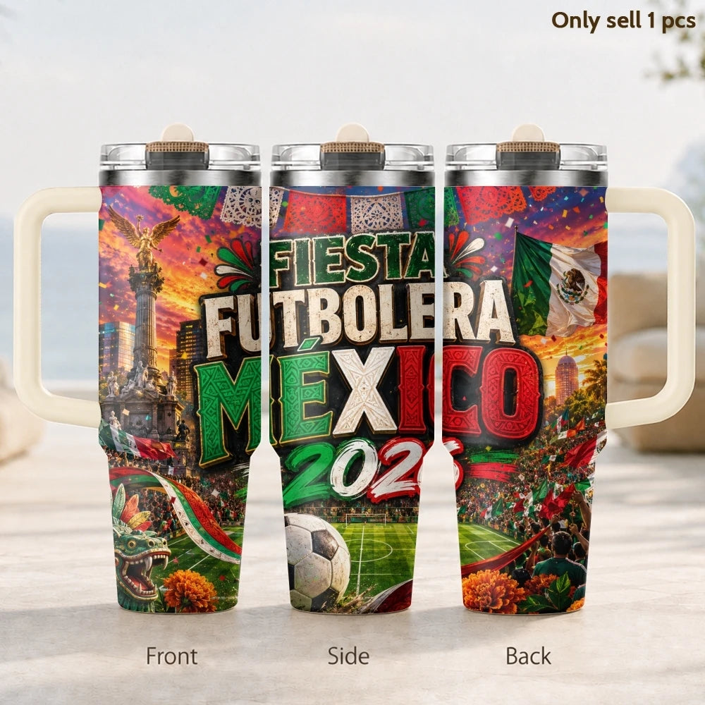 2026 MEXICO Football Vacuum Flasks 40oz 3rd Gen Vacuum Insulated Stainless Steel Tumbler Cup with Handle Straw Lid for Gifts