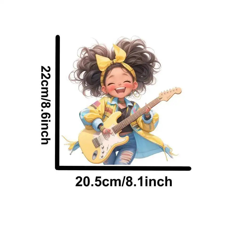 Yellow Guitar Music Girl Heat Transfer Patches For Clothing DIY A-Level Washable T-shirts Iron-on Thermal Stickers