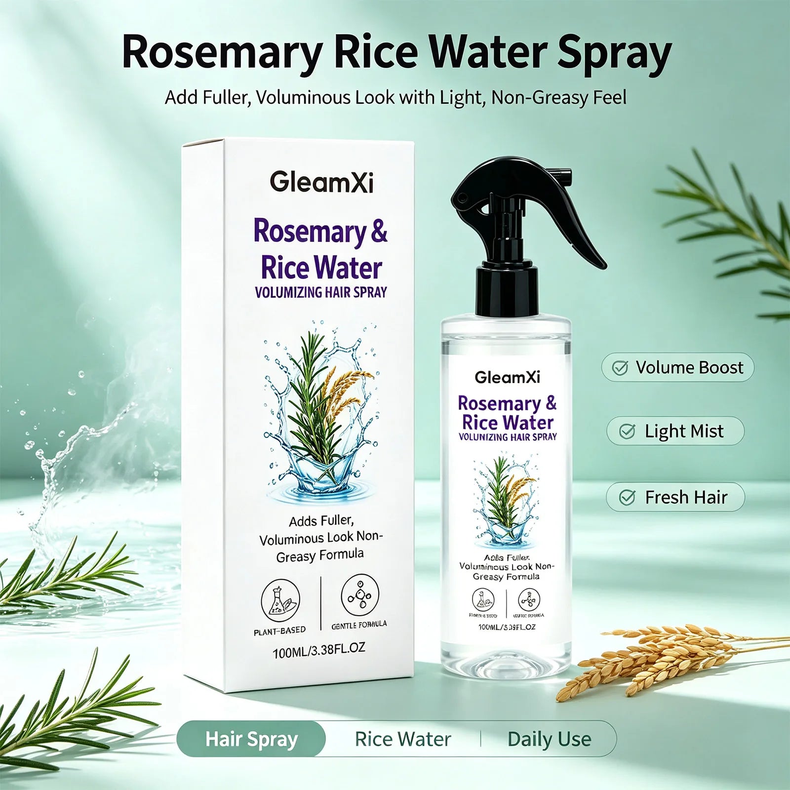 Rosemary Rice Water Volumizing Hair Spray Non Greasy Quick Absorption Smooth Nourish Flat Hair  Softer Smoother-Looking Hai