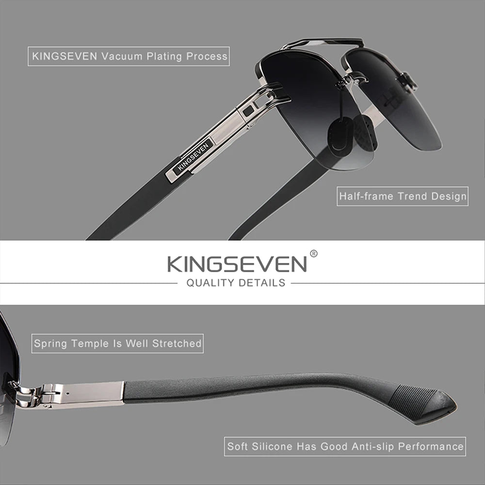 KINGSEVEN Popular Male Sunglasses Square Half Frame Men Women Summer Driving High Quality Polarized UV400 Anti-glare Eyewear