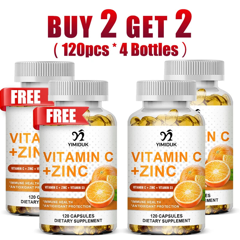 Buy 2 Get 2 Free! Vitamin C & Zinc Capsules, Support Synergistic Immune, Antioxidant & Skin Health Booster, Energy, Metabolism