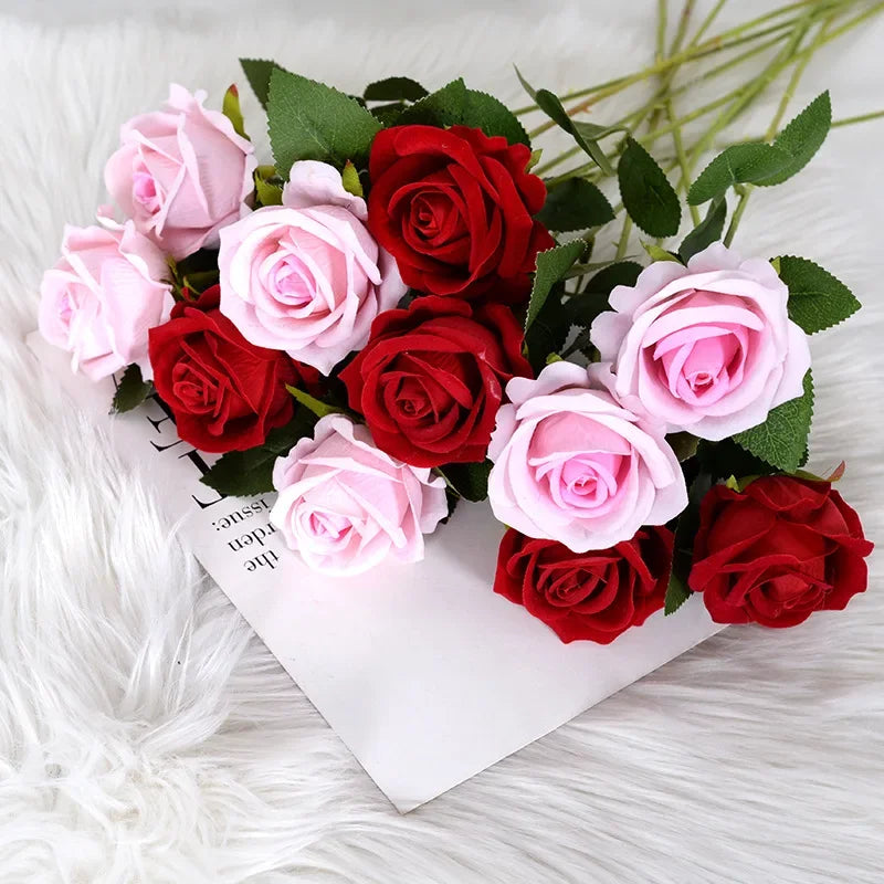 1/3/5Pcs Artificial Flowers Bouquet Red Silk Fake Rose Flower for Wedding Home Table Decoration Christmas Valentine's Day Gifts