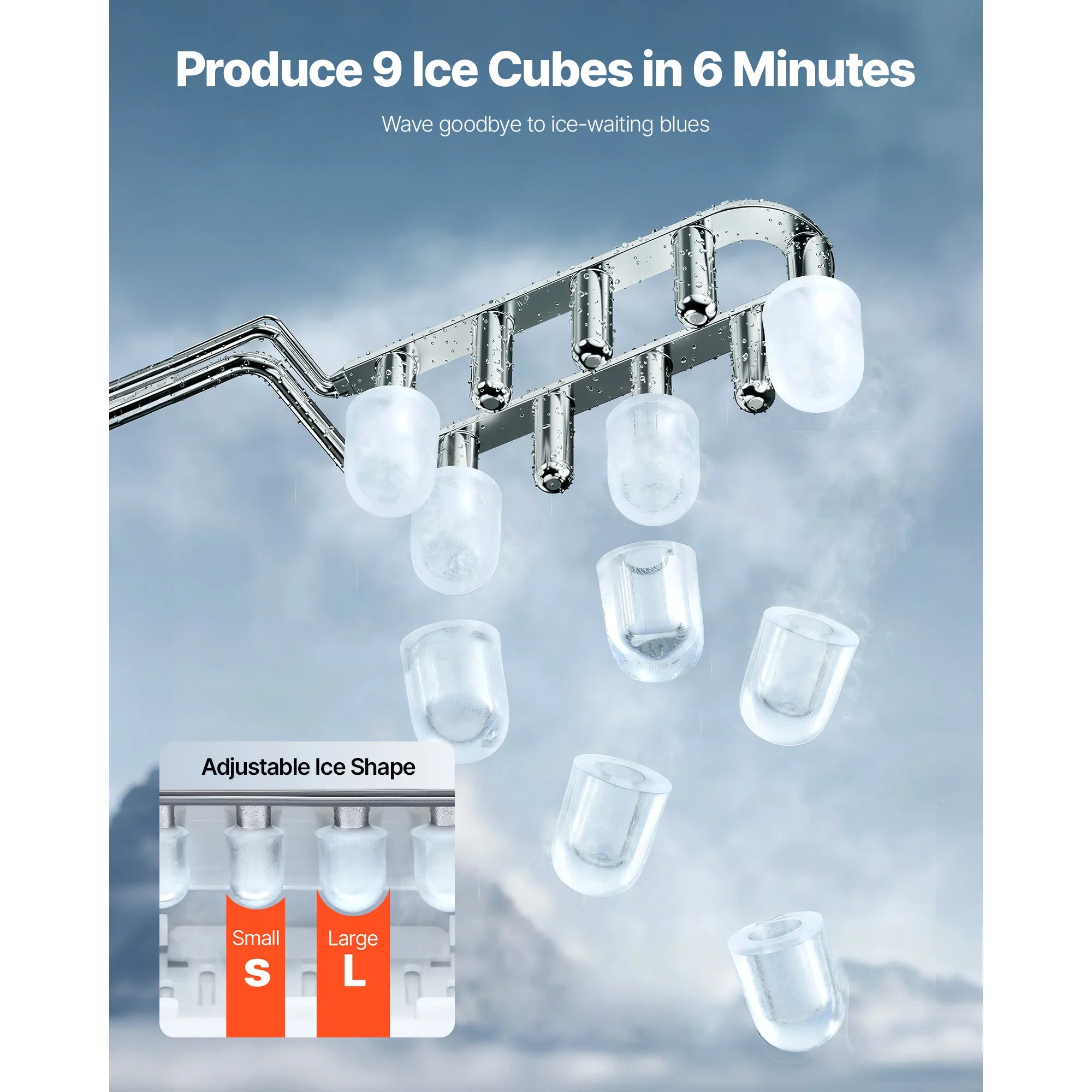 SucceBuy Countertop Ice Maker 9 Cubes Ready in 6 Mins 26lbs in 24Hrs Self-Cleaning Portable Ice Maker with Ice Scoop and Bask