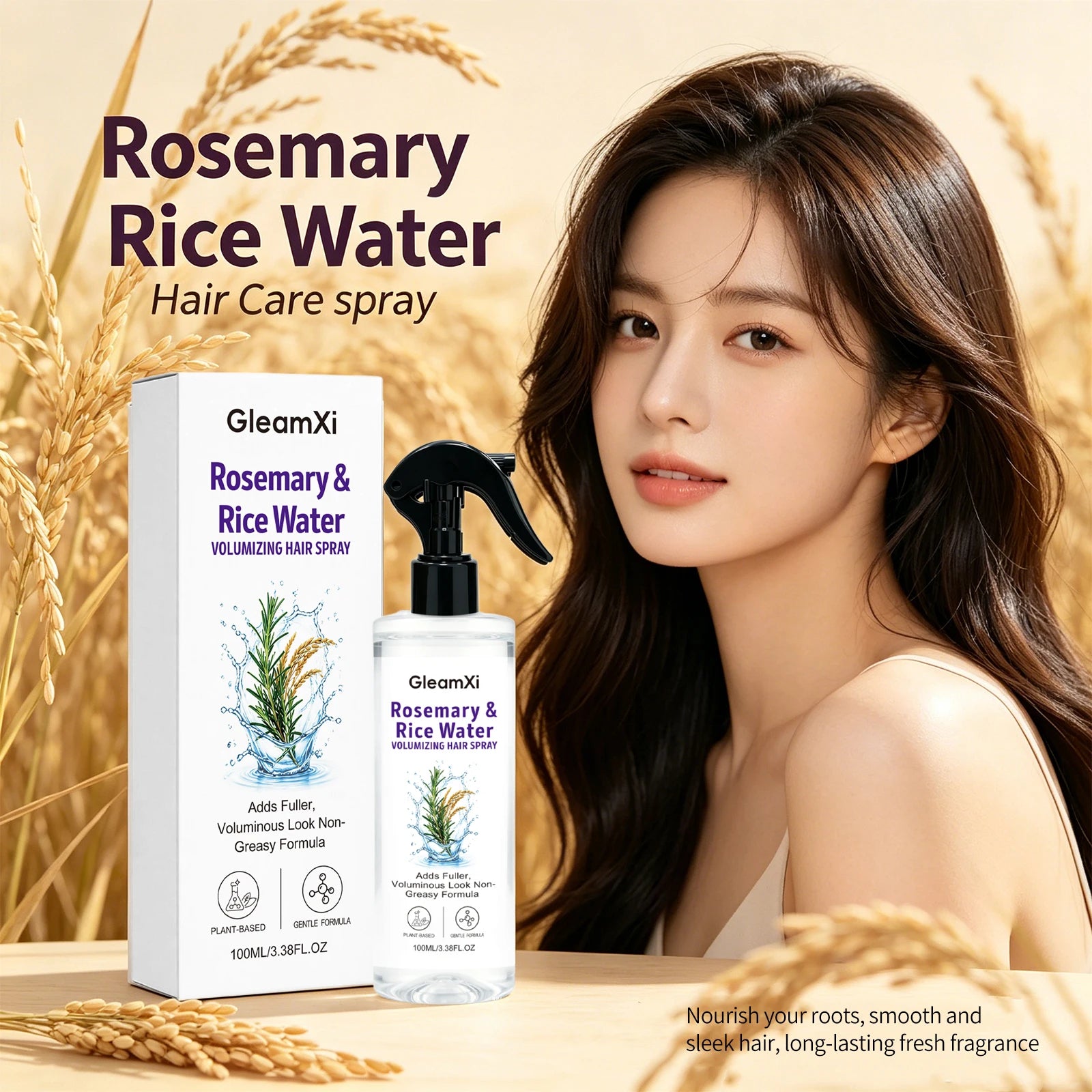 Rosemary & Rice Water Volumizing Hair Spray Lightweight Hydrating Strengthening Hair Root Improve Split Ends Nourish Hair Care
