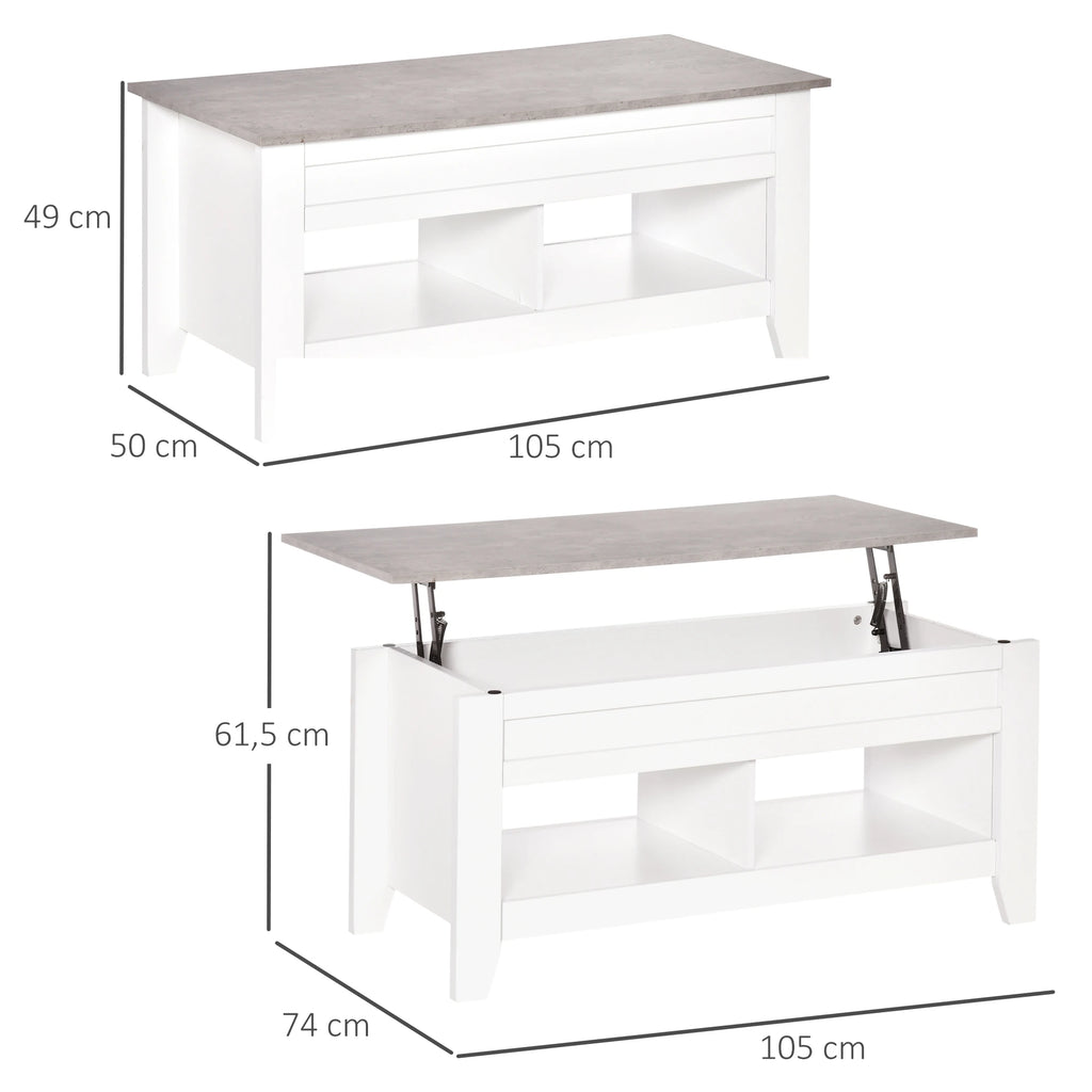 HOMCOM lifting coffee table with 2 compartments living room dining room 105x50x49 cm