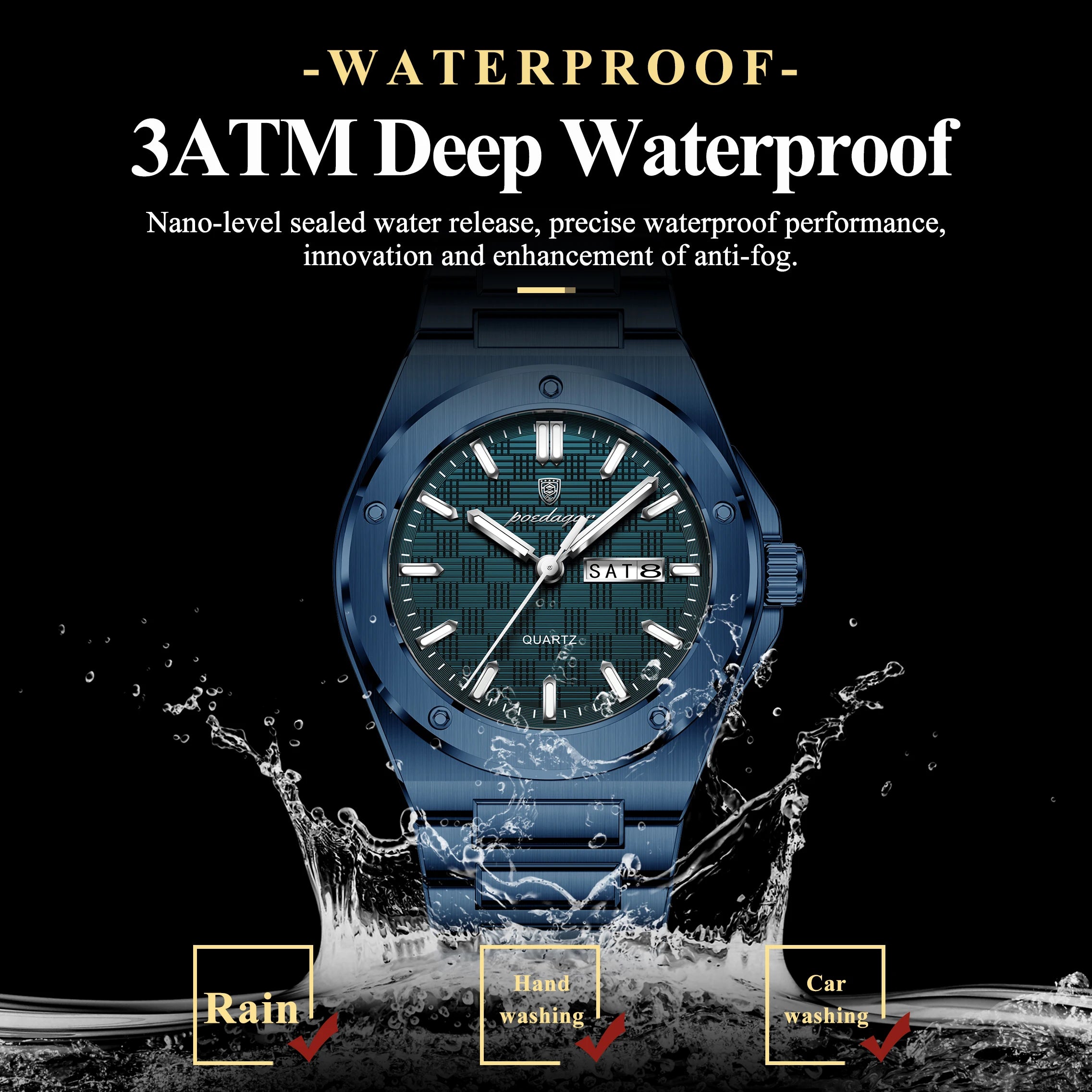 POEDAGAR Business Quartz Men's Clock Date Week Waterproof Luminous Sport Male Watch Stainless Steel Casual Watches For Man Reloj