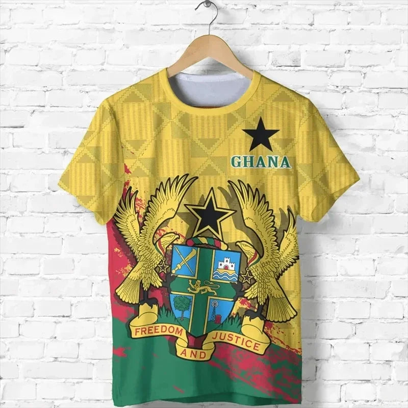 Ghana Flag Graphic Tee Shirts Fashion Ghanaian National Emblem Print T-shirt For Men Daily Dashiki Gym Sportswear Tops Clothing