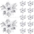 30pcs Glitter Pink Christmas Flowers Xmas Tree 14cm Artifical Flower Ornaments 2023 Merry Christmas Decoration For Home New Year