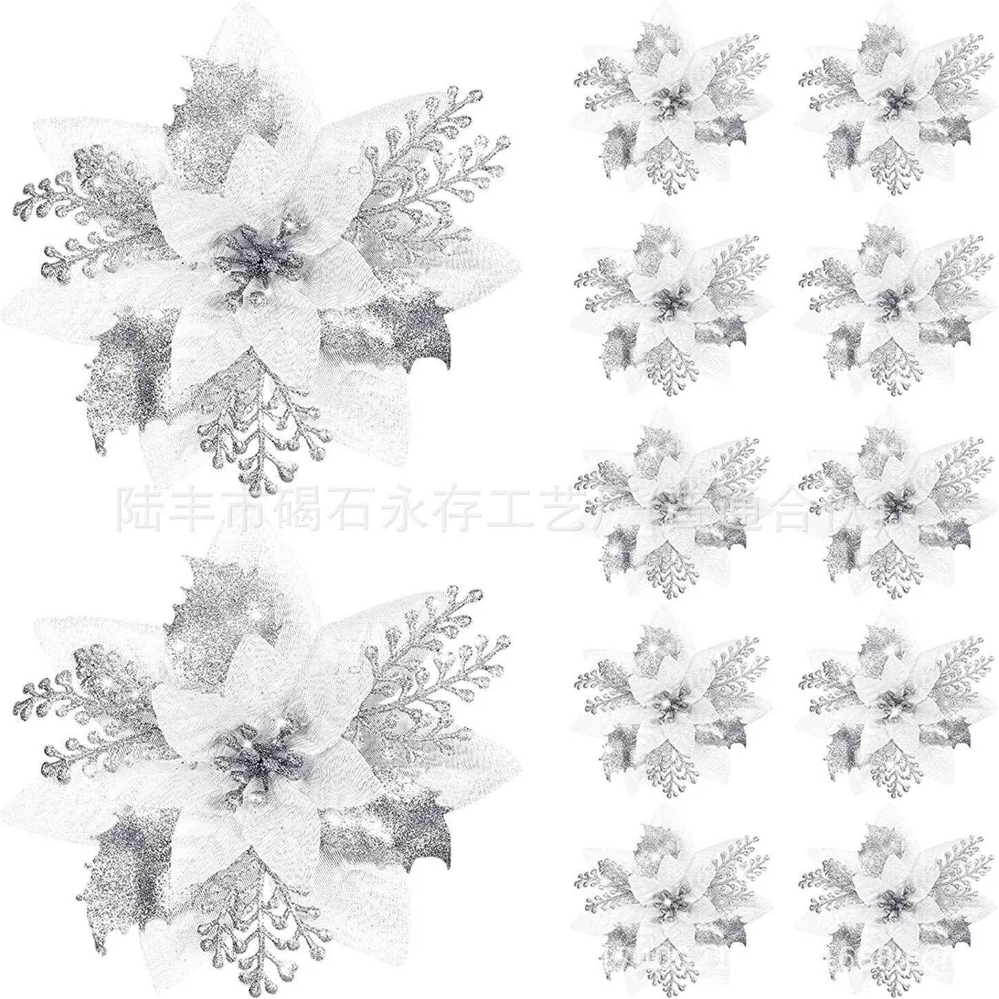 30pcs Glitter Pink Christmas Flowers Xmas Tree 14cm Artifical Flower Ornaments 2023 Merry Christmas Decoration For Home New Year