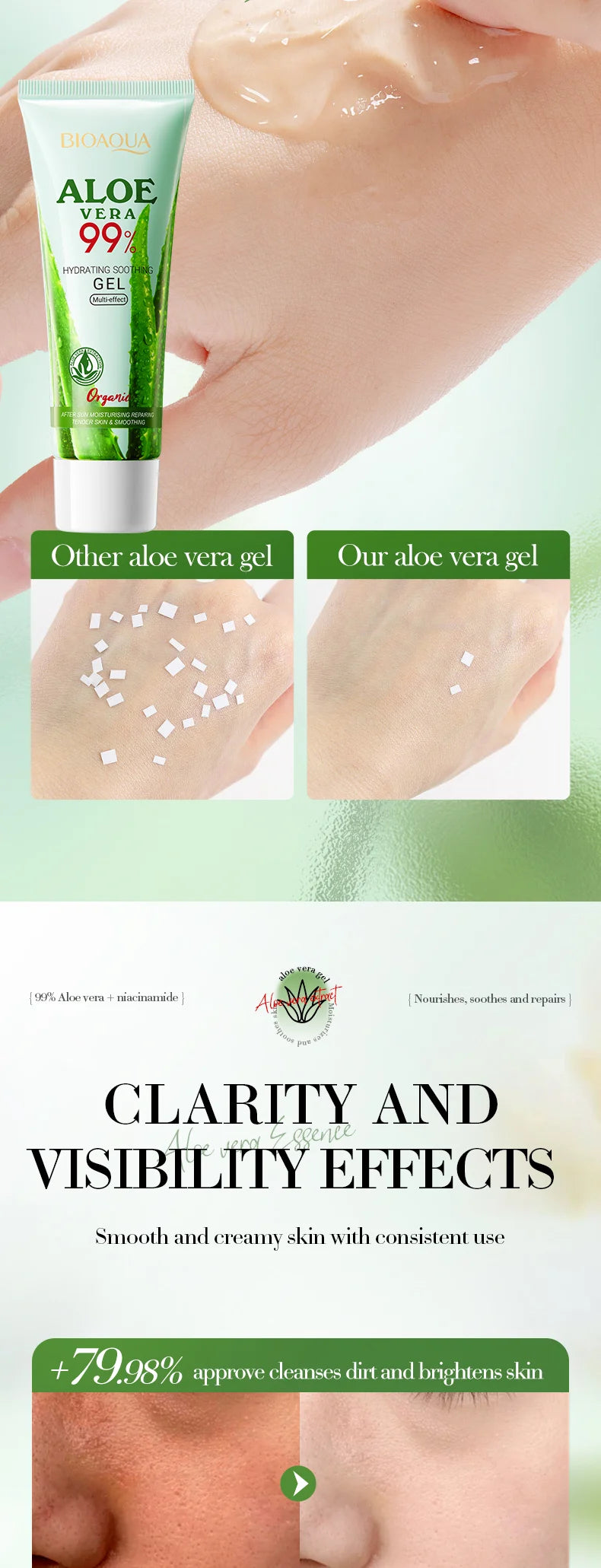 Soothing Aloe Vera Gel For Face & Body Hydrating Moisturizing Repairing Sunburn Relief Acne Care For Sensitive Skin
