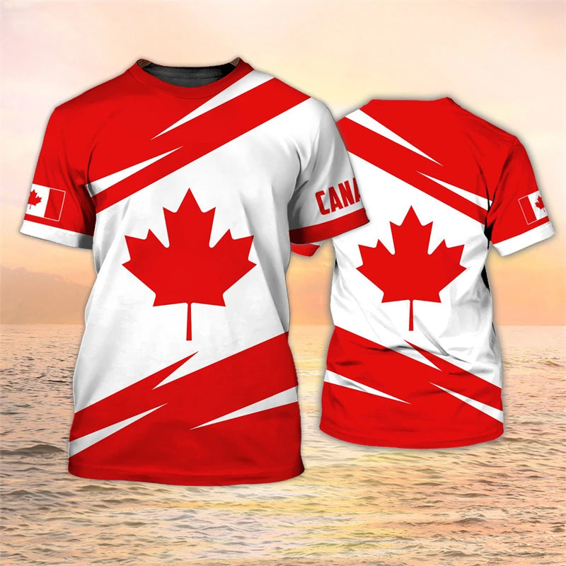 Canada Flag T-shirt Men's Maple Leaf Pattern Short Sleeved T Shirt Summer Casual Top Hip Hop T Shirts Women's Sports Clothes