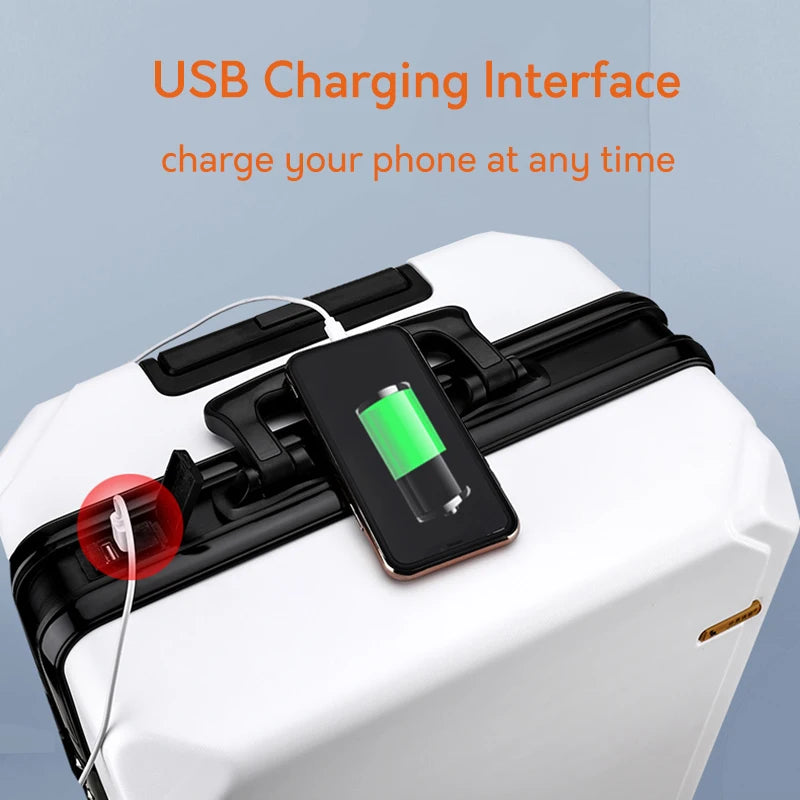 New Fashion rolling luggage aluminum frame USB charging trolley suitcase 20/24/26/28 inch students password travel luggage