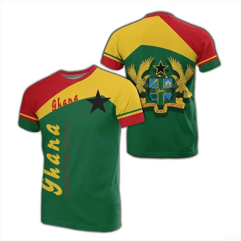 Ghana Flag Graphic Tee Shirts Fashion Ghanaian National Emblem Print T-shirt For Men Daily Dashiki Gym Sportswear Tops Clothing