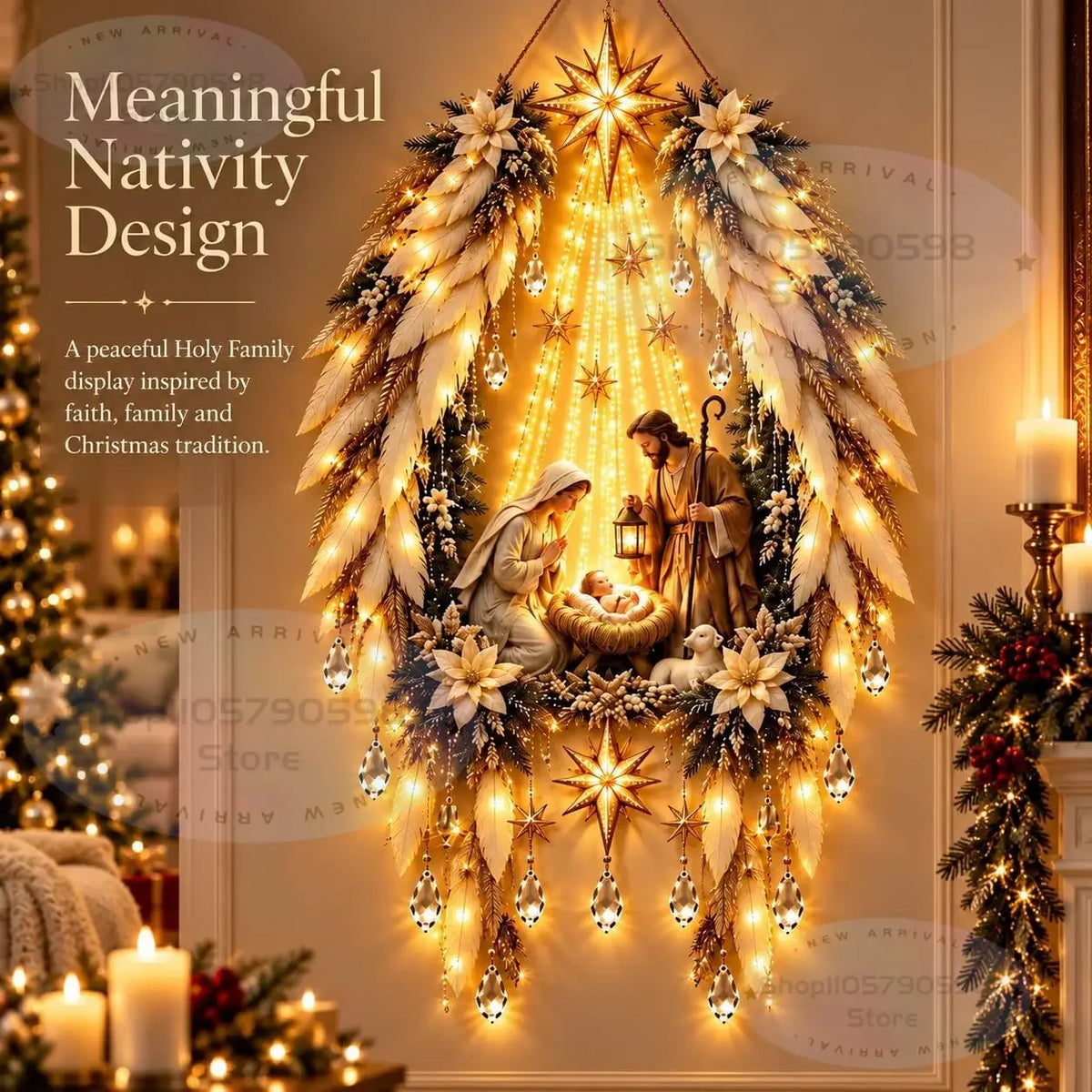 Heavenly Angel Wings Nativity Light – Lighted Nativity Wall Decor,Faith Inspired Holiday Decoration for Christmas Home Decor