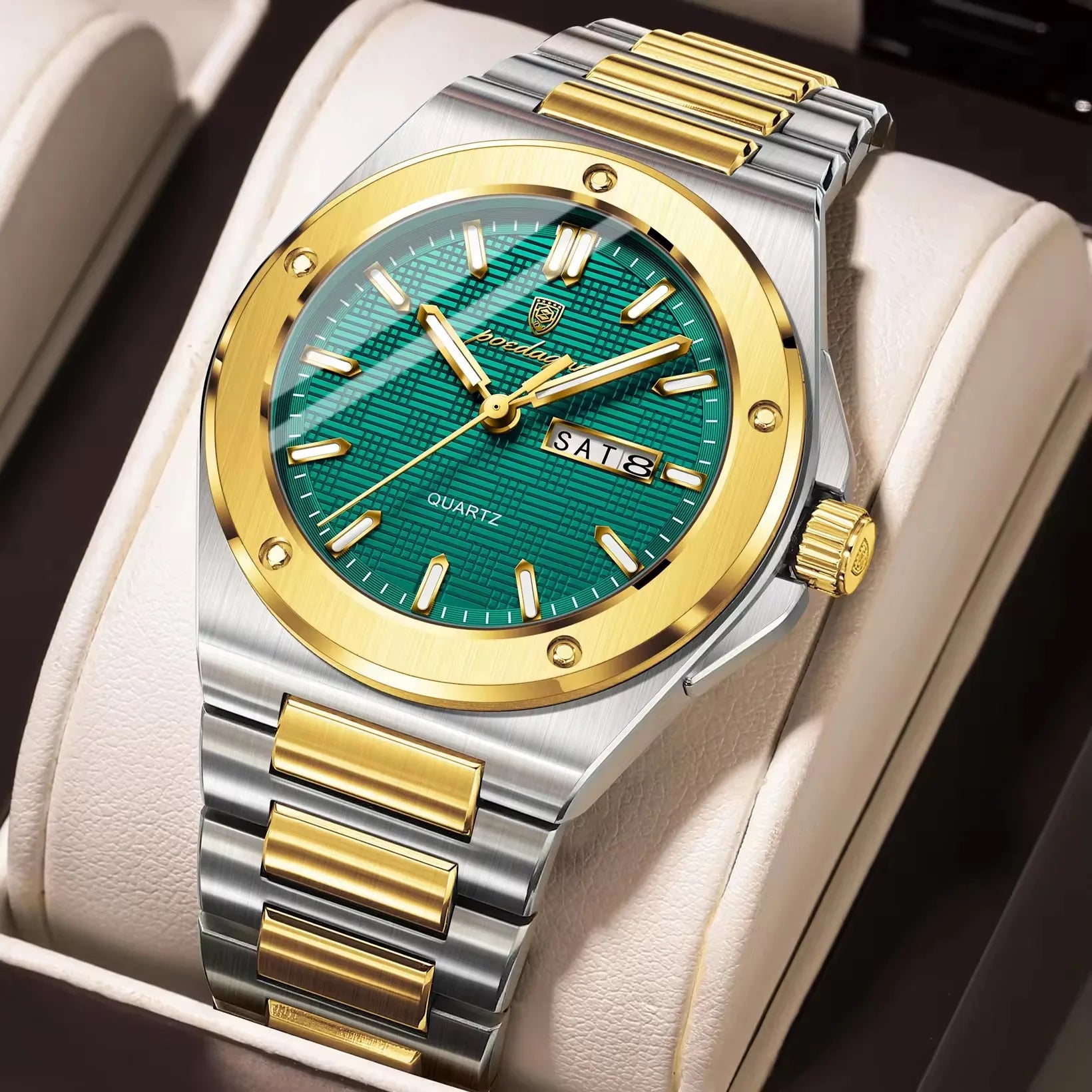 Poedagar 696 Hot Sale Men Stainless Steel Band Quartz Movement Watch Waterproof Fashion Business Luminous Calendar Wristwatch
