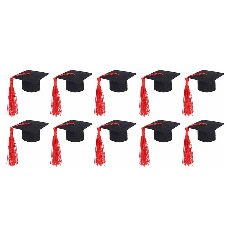 10PCS Mini Graduation Hat Doctoral Cap Costume Top Hat With Tassels DIY Plush Doll Decor Wine Bottle Decoration