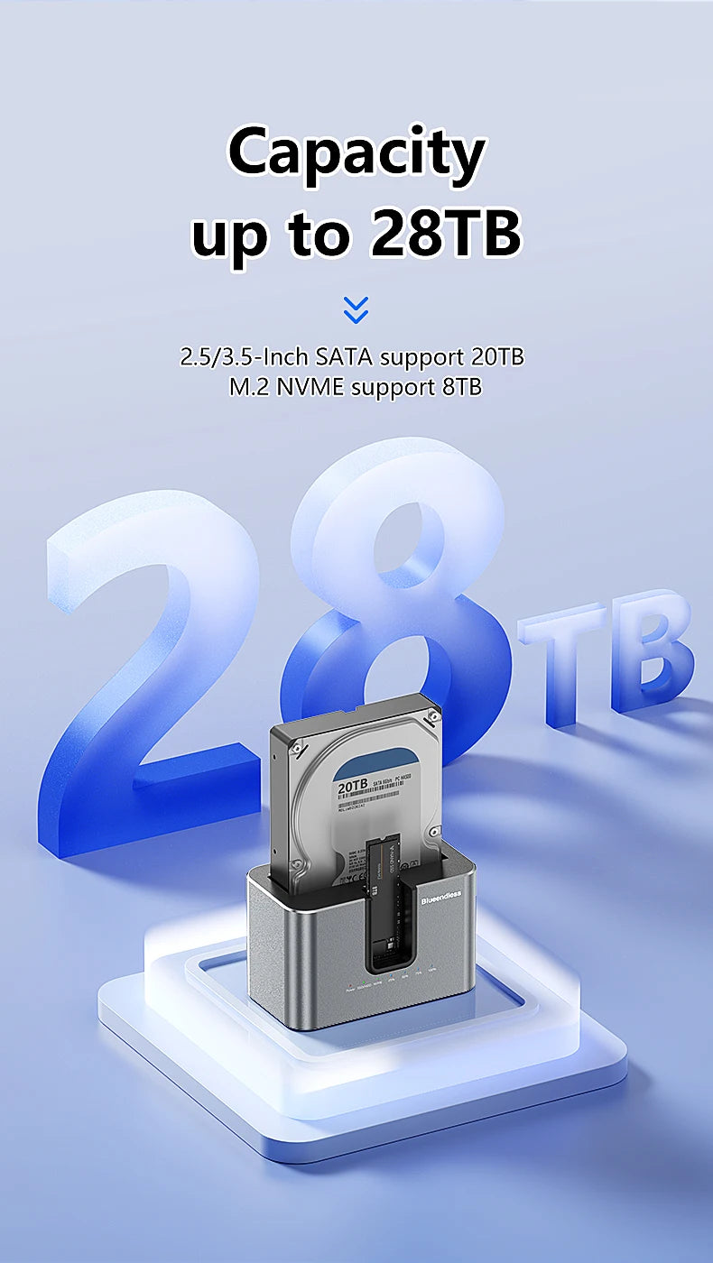 Blueendless offline Clone Function M.2 NVME to SATA 2.5 3.5 2.5/3.5 Inch SSD HDD Duplicator Docking Station Enclosure Adapter