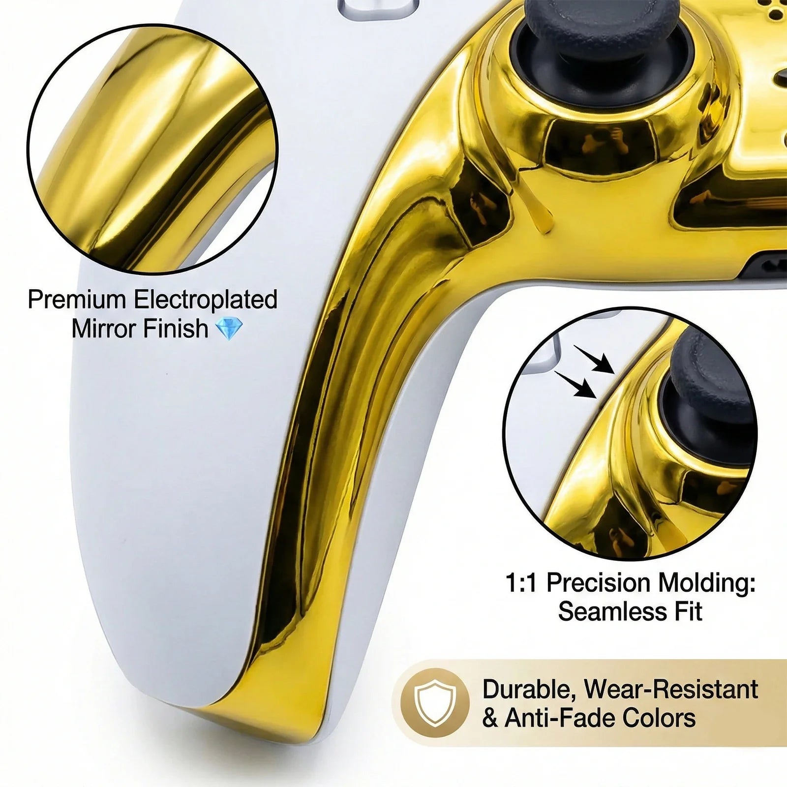 Decorative Strip for PS5 Controller Joystick Chrome Handle Cover Replacement with Pry Bar DIY Precise Fit Shell Trim Accessories