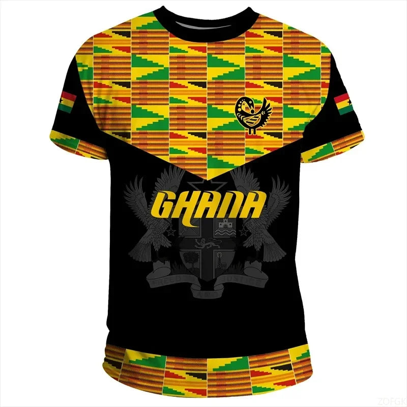Ghana Flag Graphic Tee Shirts Fashion Ghanaian National Emblem Print T-shirt For Men Daily Dashiki Gym Sportswear Tops Clothing