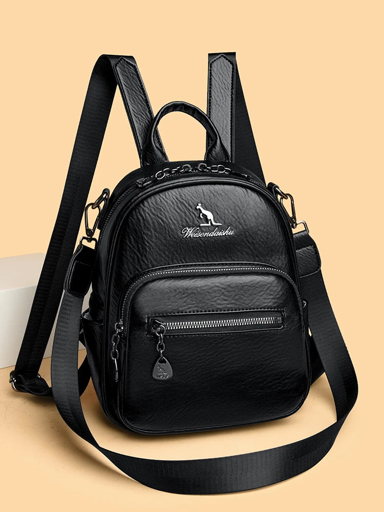 Leather Double Shoulder Bag Casual Travel  Fashion Korean Style Soft Leather Top Layer Cowhide Backpack Versatile Travel Bag