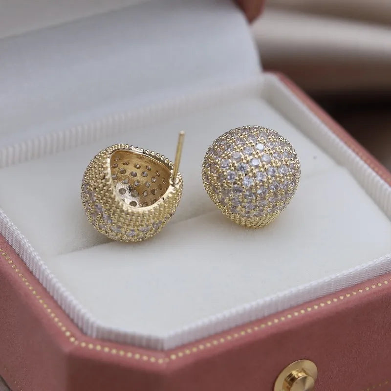 Korean new design fashion jewelry 14K gold plated exquisite close-set zircon round earring simple women's daily work accessories