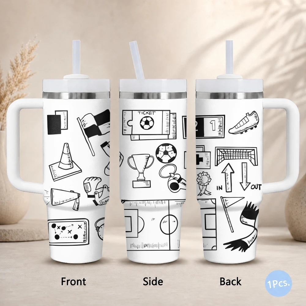Football Game Team Vacuum Flasks 40oz Stainless Steel Insulated Tumbler with Handle Straw Leakproof Cup Daily Travel Mug