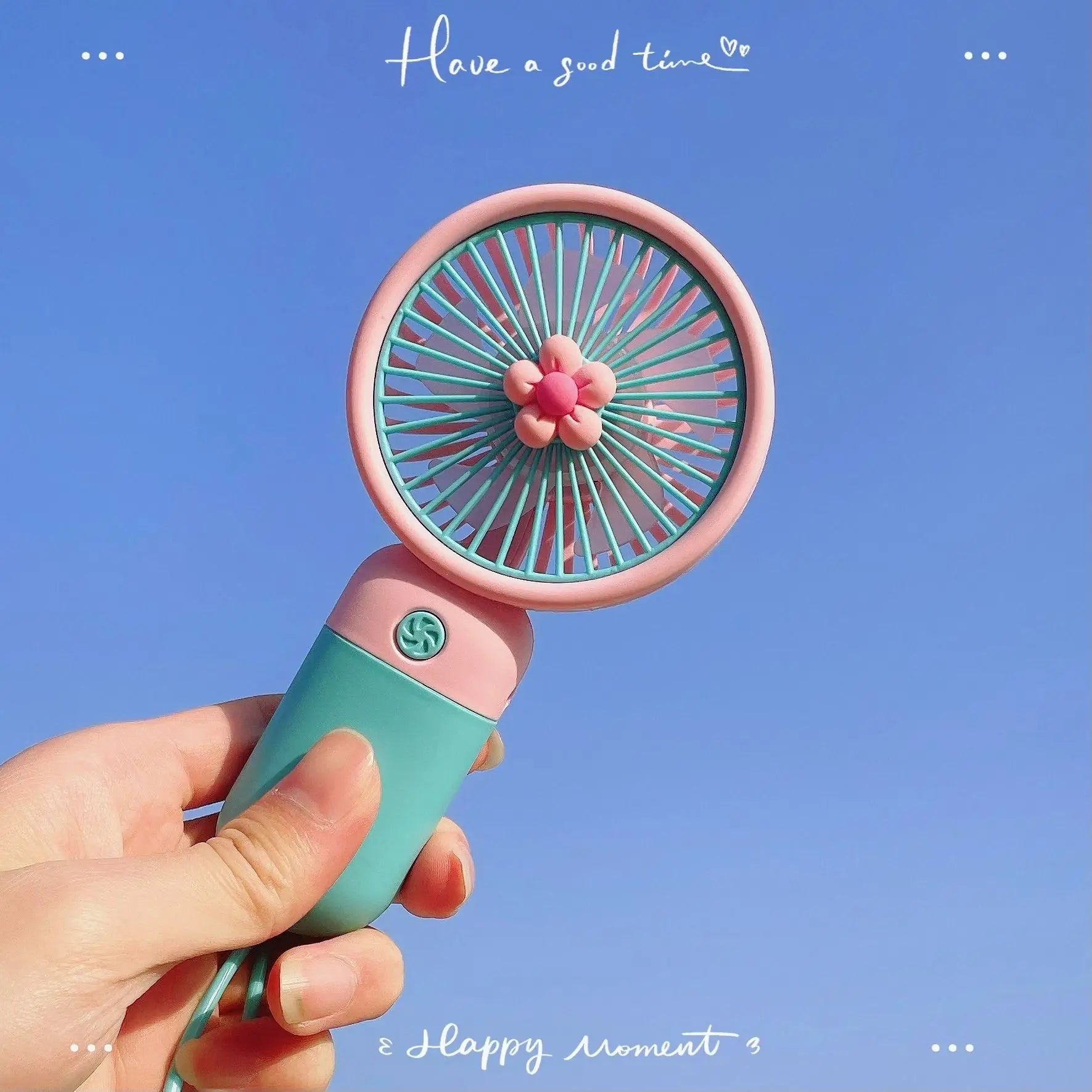 Portable Handheld USB Mini Fan with Stand Cartoon Design Rechargeable Student Fan