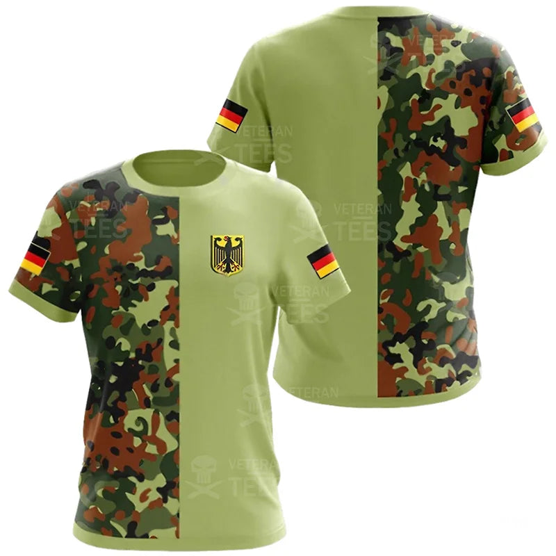 Germany Flag T Shirt Men Tops Tee Shirts 3D Jungle Camo Printed Deutschland Eagle Emblem T-Shirt Olive Beige Forest Short Sleeve