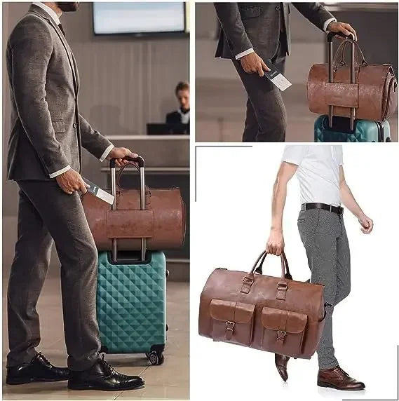 PU Leather brand men Business Travel luggage bag business Waterproof Large Convertible 2-in-1 Hanging Luggage Duffel Suit Bag