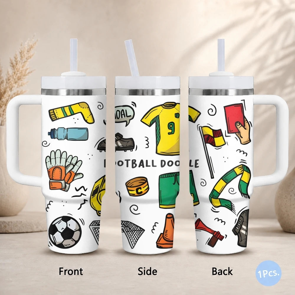 Football Game Team Vacuum Flasks 40oz Stainless Steel Insulated Tumbler with Handle Straw Leakproof Cup Daily Travel Mug