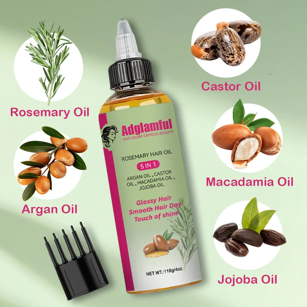 5-in-1 Rosemary Hair Oil 118ml – Smooths Frizz, Boosts Shine & Hydration, Lightweight Fast-Absorbing