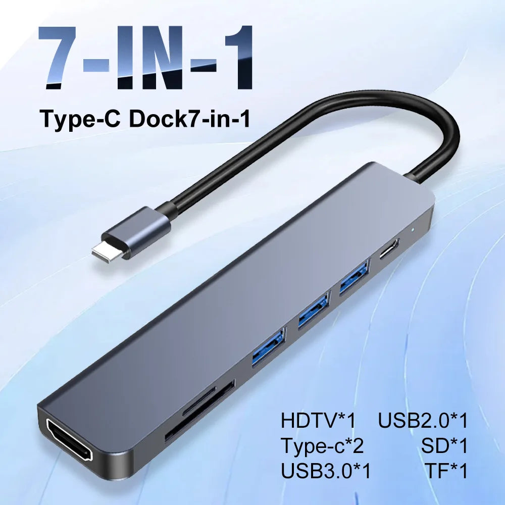 7-in-1 USB C Hub, 4K HDMI USB 3.0 Docking Station, 87W PD Charging, SD/TF Card Reader, Compatible for Laptop, Tablet, Phone