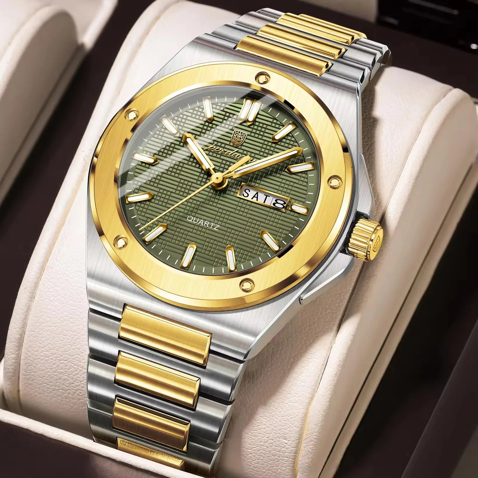 Poedagar 696 Hot Sale Men Stainless Steel Band Quartz Movement Watch Waterproof Fashion Business Luminous Calendar Wristwatch