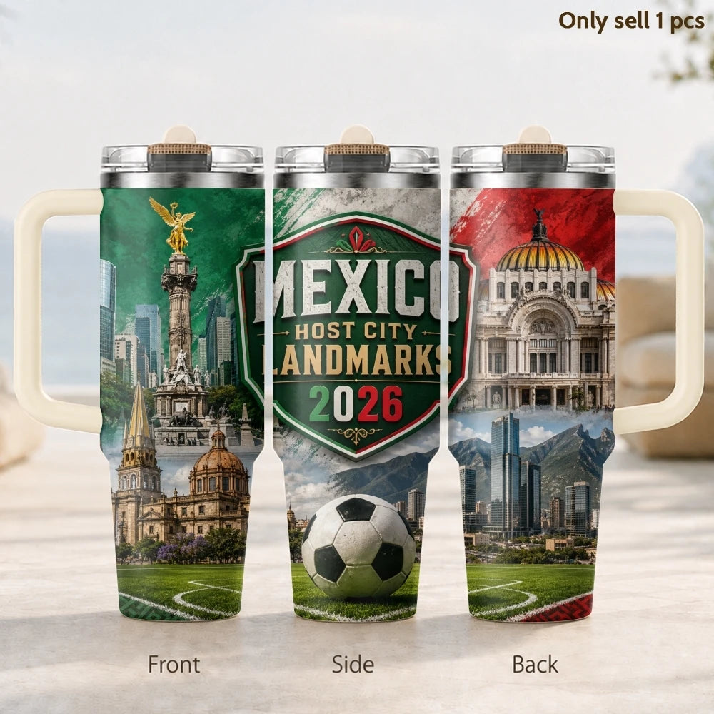 2026 MEXICO Football Vacuum Flasks 40oz 3rd Gen Vacuum Insulated Stainless Steel Tumbler Cup with Handle Straw Lid for Gifts