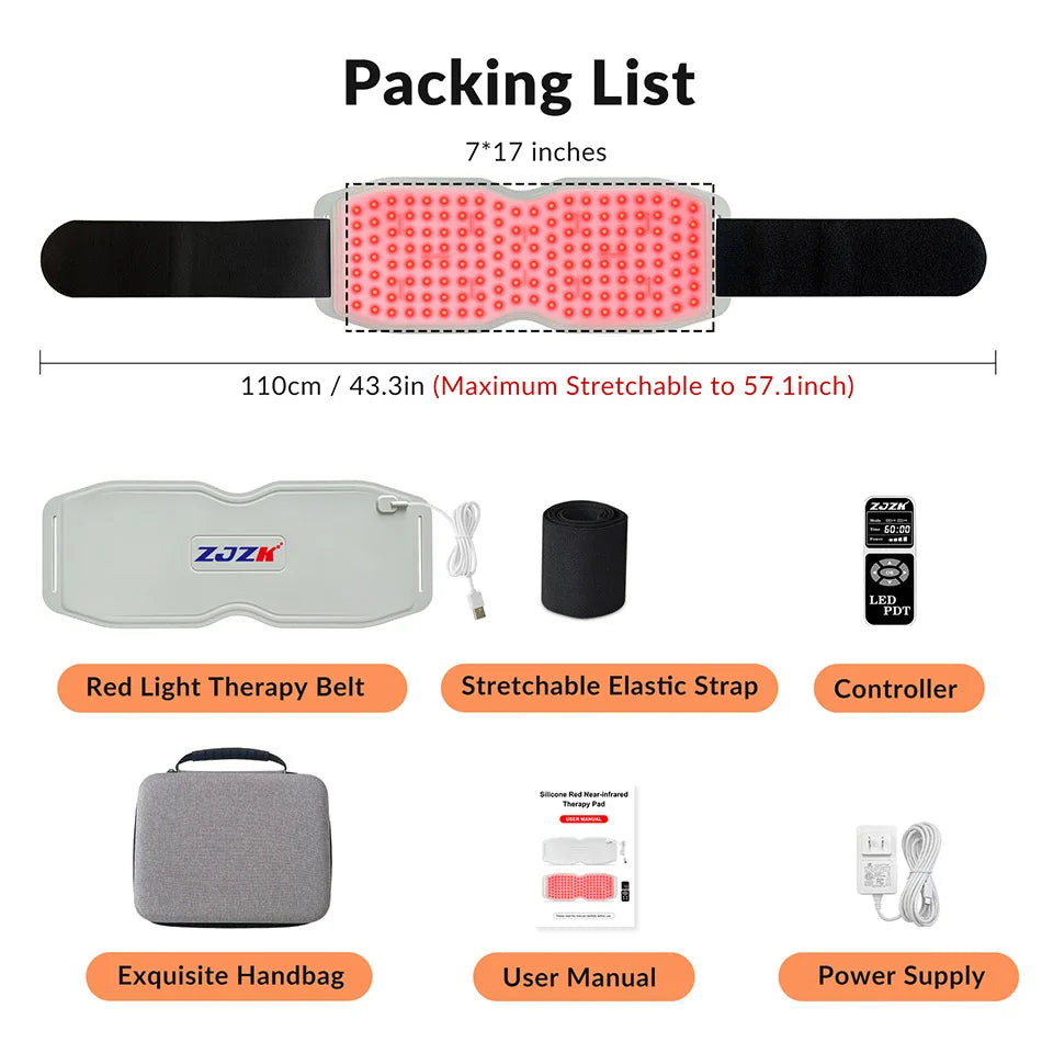 Red light therapy belt relief Silicone NIR Infrared Light Therapy Devices for Back Abdomen Knees Wrists Joints 450 LED chips
