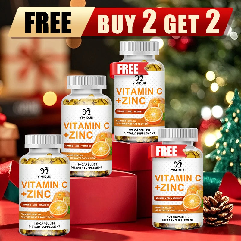 Buy 2 Get 2 Free! Vitamin C & Zinc Capsules, Support Synergistic Immune, Antioxidant & Skin Health Booster, Energy, Metabolism