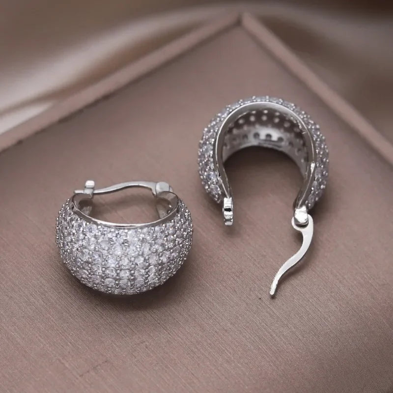 Korean new design fashion jewelry 14K gold plated exquisite close-set zircon round earring simple women's daily work accessories