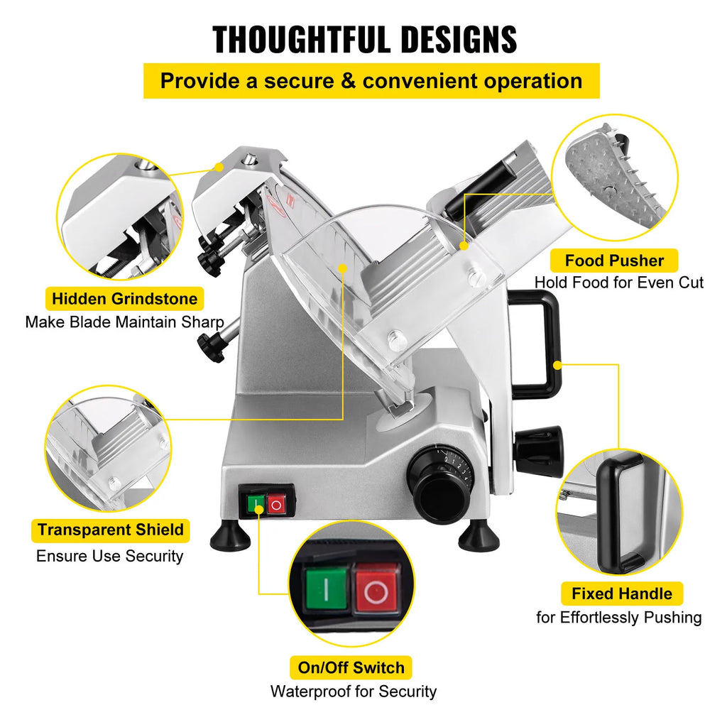 SucceBuy Meat Slicer 8/10inch Carbon Steel Blade Electric Deli Food Slicer Adjustable Thickness Commercial Home Cut Meat Cheese