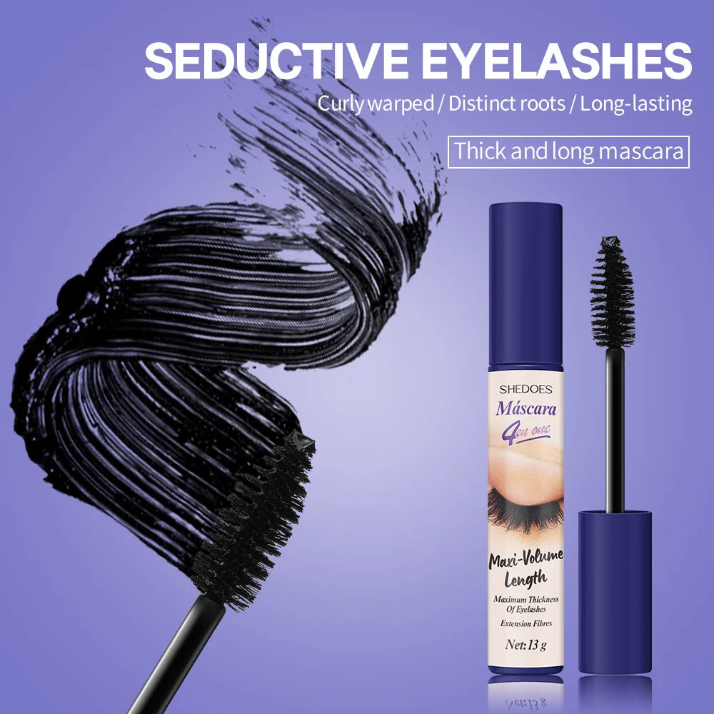 4D mascara is long-lasting, slender, curled and dense, waterproof, sweat-proof and non-smudging.