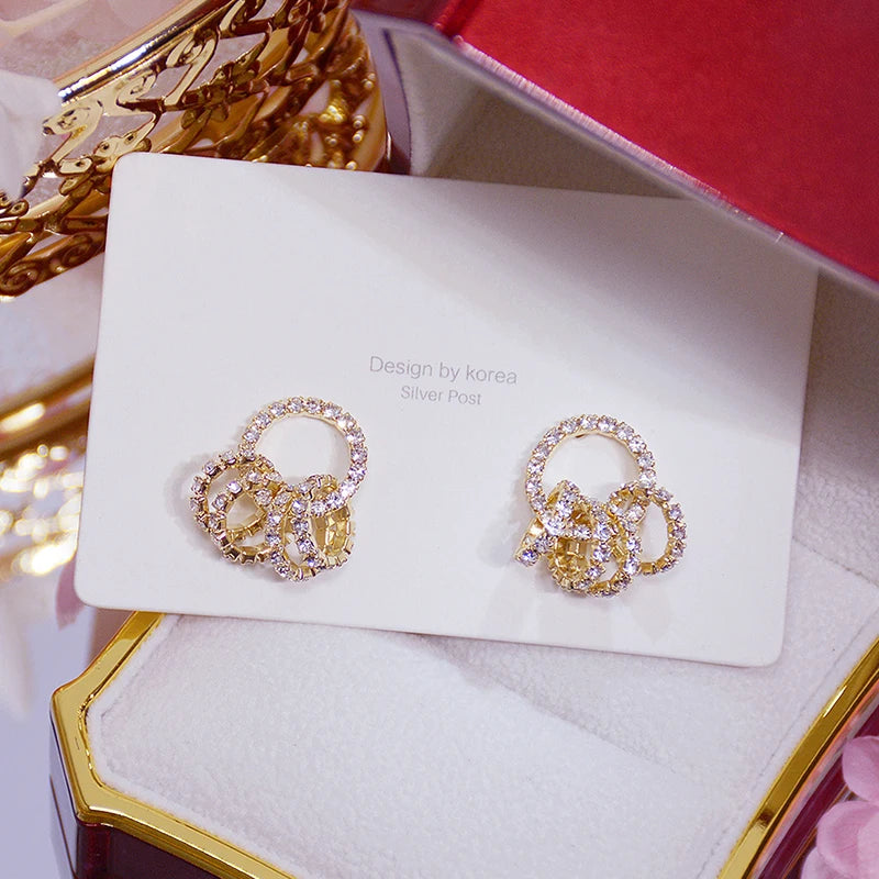 Korean Super Shining Buckle Circle Earrings for Women 14k Real Gold Elegant AAA Zirconia Stud Earring Birthday Gift Brincos