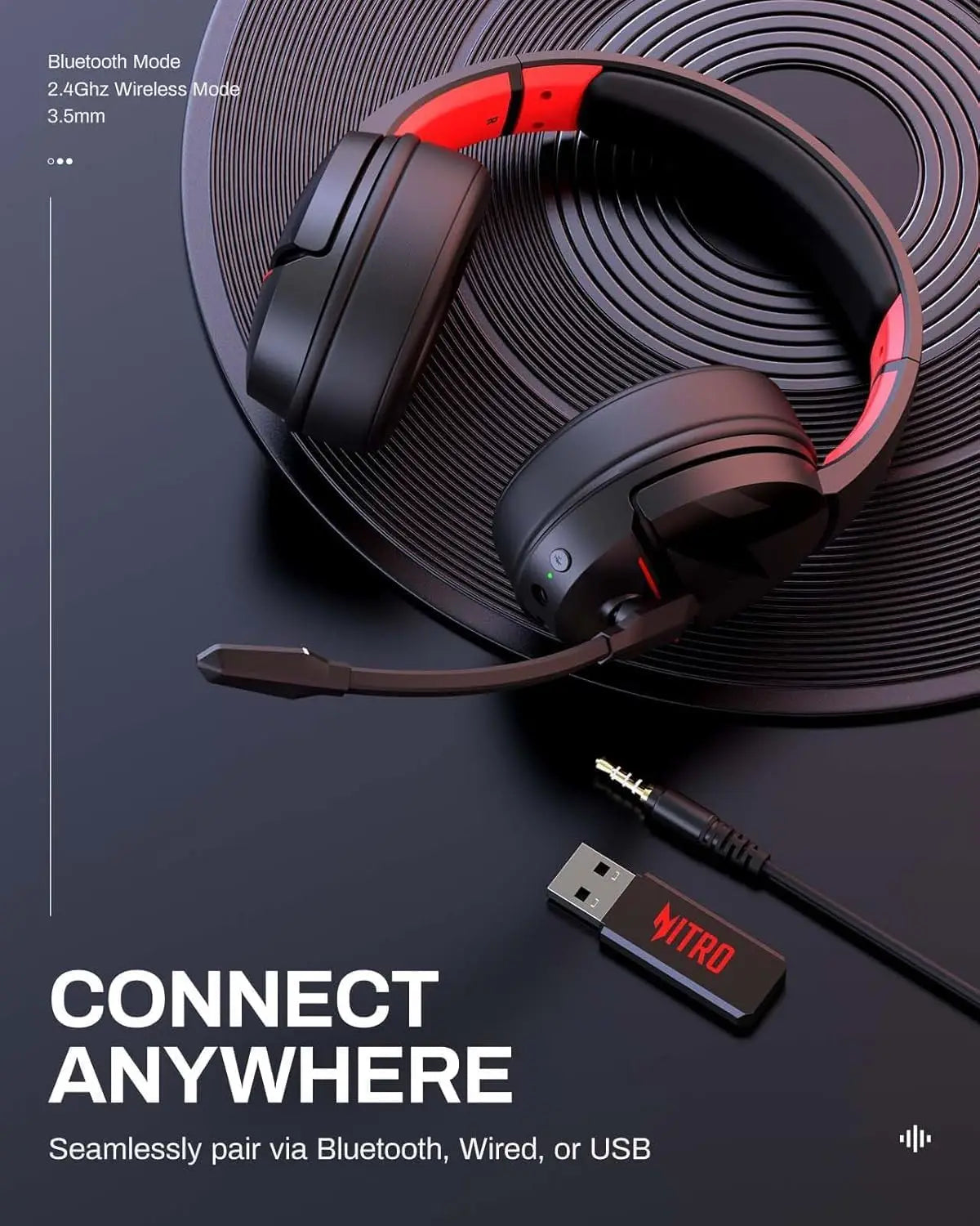 Acer Wireless Gaming Headset 100H Battery Dynamic 50mm Drivers Clear Voice Mic Bluetooth Gaming Headphones For PC PS4 Headset