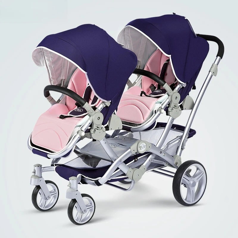 High View Twin Baby Stroller Two-way Sitting and Lying Lightweight Foldable Newborn Double Stroller Newborn Stroller