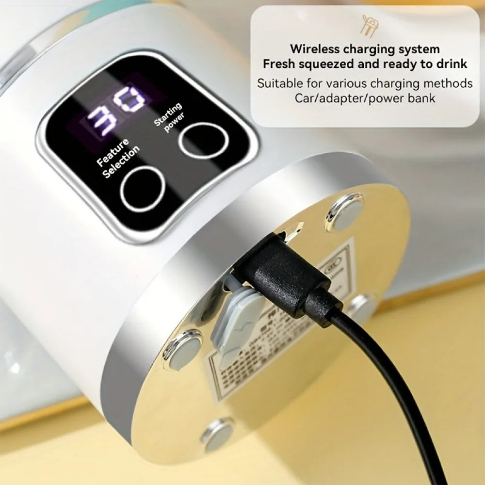 Portable USB Rechargeable Mini Blender & Juicer with Digital Display & 12-Blade System - Suitable for Travel, 3 Modes, USB- Oper