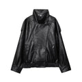 HXAO Women's Faux Leather Jacket Short Coat Black Bomber Jackets For Woman Loose Winter Outerwear High Neck Aviator Jackets