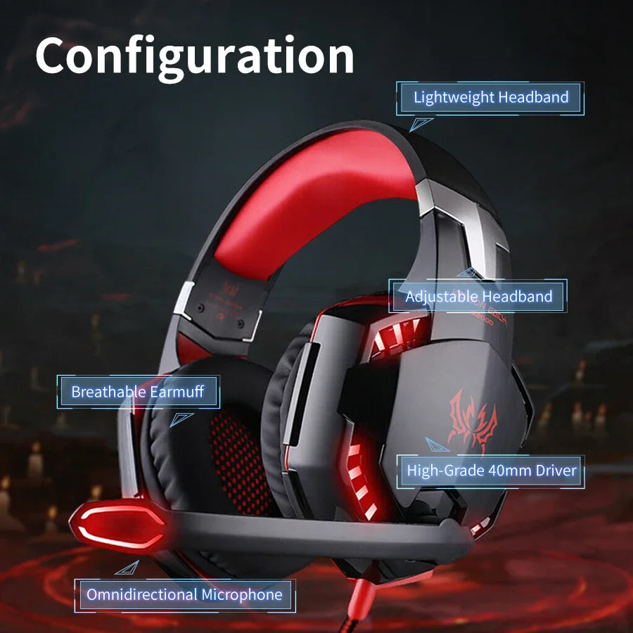 Wired Gaming Headsets Big Headphones with Led Light Mic Stereo Earphones Deep Bass for PC Computer Gamer Laptop PS4 New X-BOX