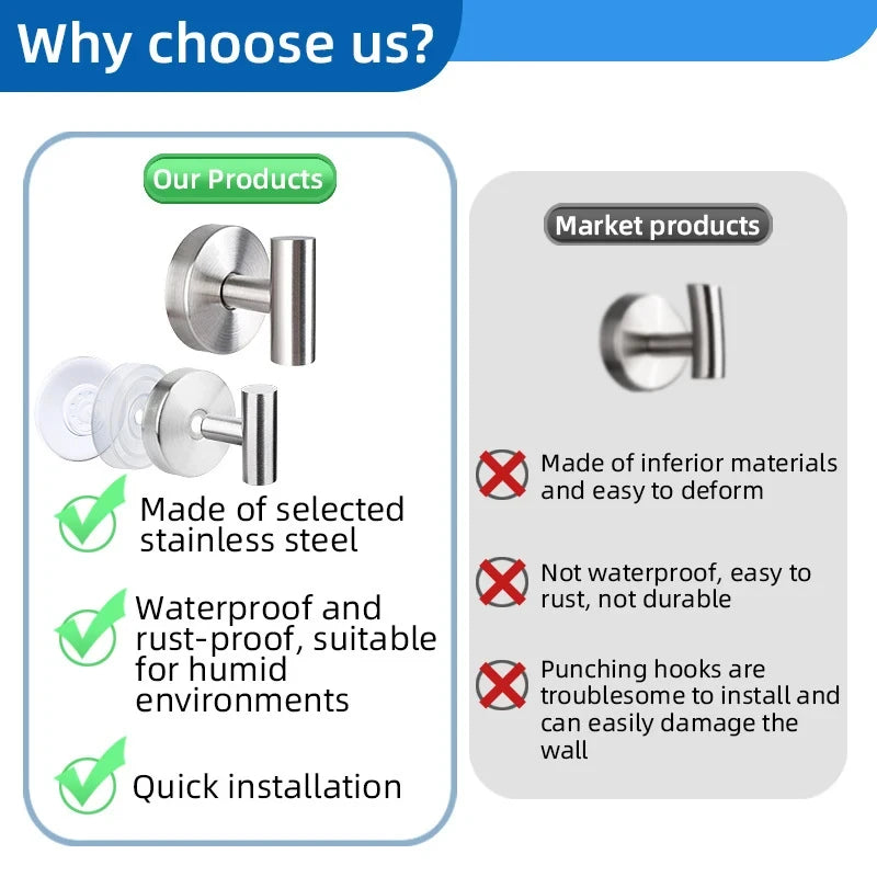 1/2PCS Stainless Steel Suction Cup Hooks Punch-free Wall Mounted Hook Hanging Towel Holder Bathroom Kitchen Vacuum Suction Cup