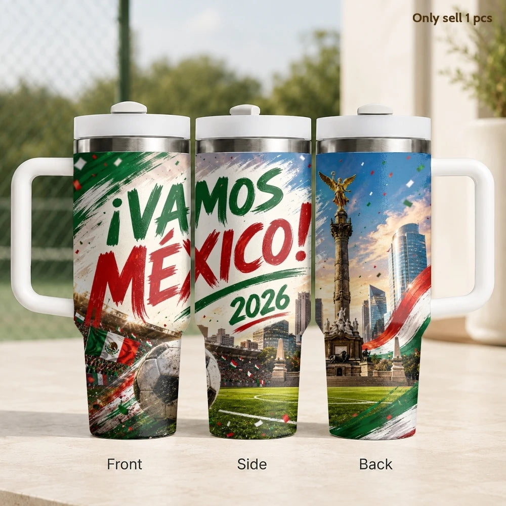 2026 MEXICO Football Vacuum Flasks 40oz Stainless Steel Insulated Tumbler with Handle & Straw Leakproof Travel Mug