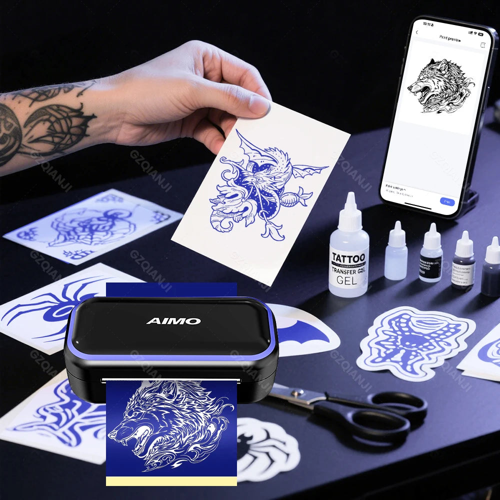 80mm Tattoo Stencil Printer Thermal Tattoo Printer with 3inch Transfer Paper Wireless Bluetooth Mini Portable Printer DIY Artist