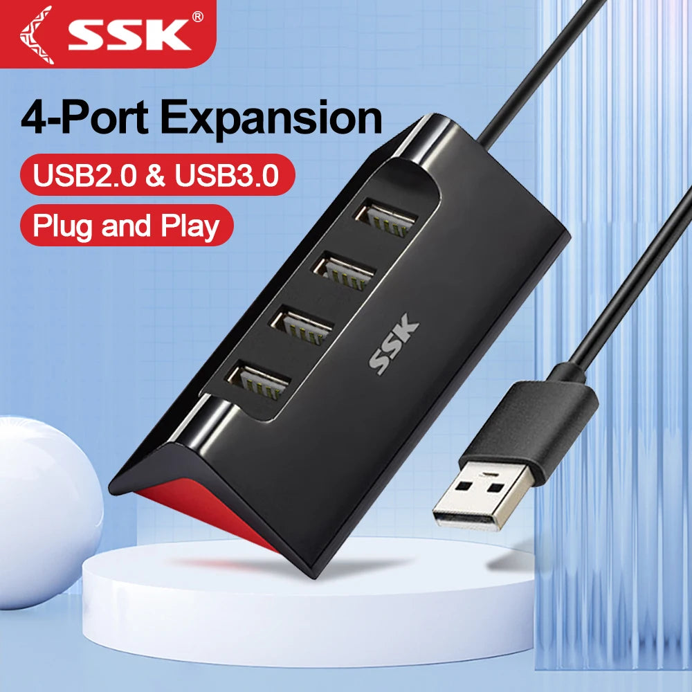 SSK Splitter 4 USB 2.0 HUB with Power Extension Hub Super High Speed Expansion Data Transmission Suitable for Laptop Accessories